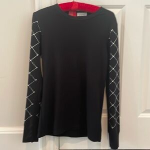 Chi Shee black long sleeve t-shirt crew neck and rhinestones sleeves medium